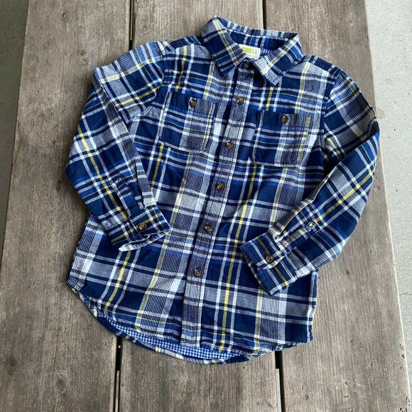 Crazy‎ 8 Blue Yellow White Plaid Double Weave Shirt NEW NWT Size Small 5 6 - Picture 7 of 8